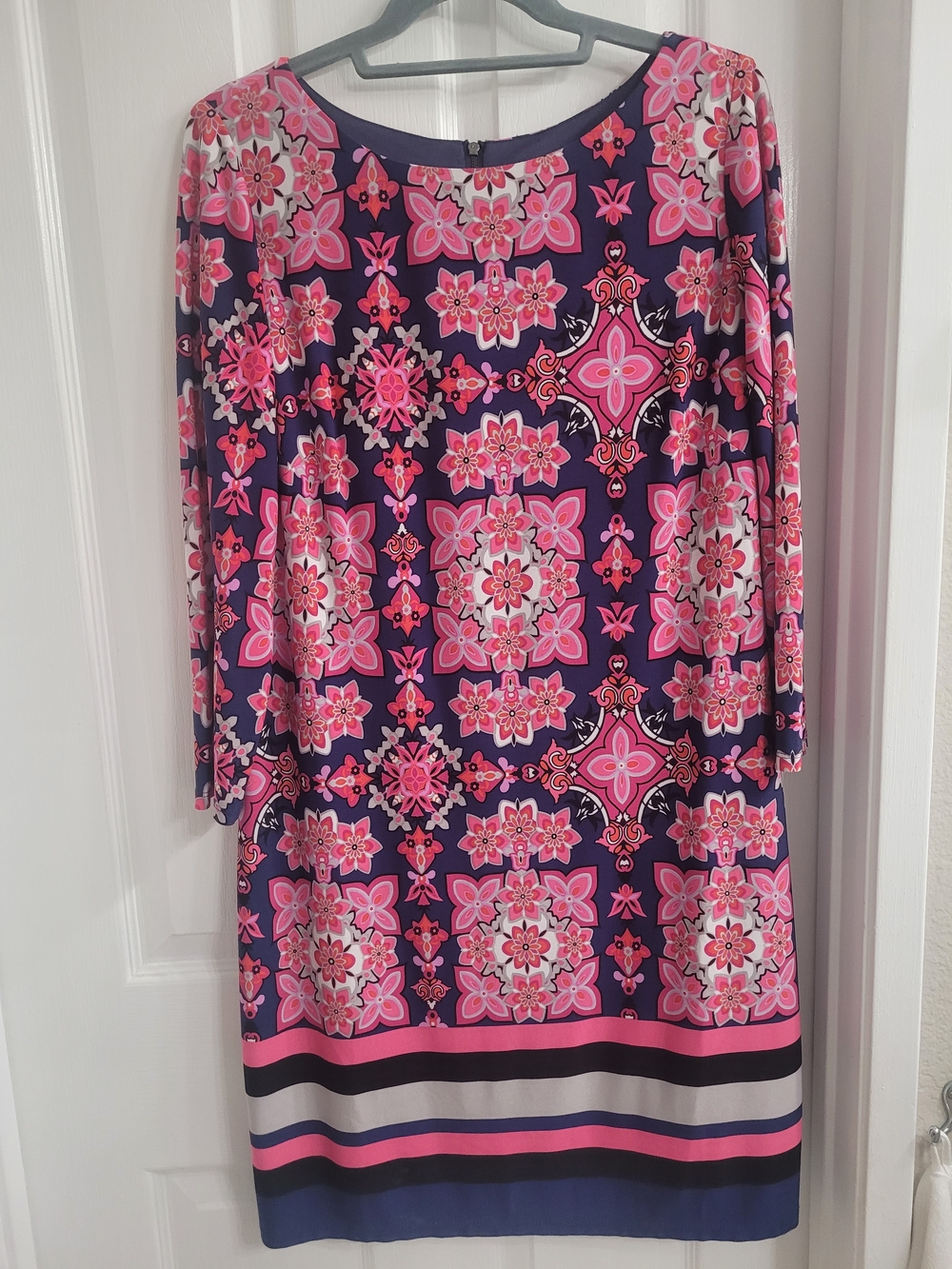 Vince Camuto Navy Dress with Pink Floral Geometric Print
